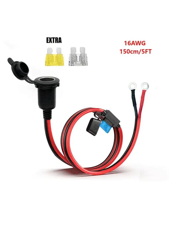 16AWG 5FT Car Charger Extension Cable 15A Fuse 12V 24V DC For Trucks SUVs Boats - Image 1