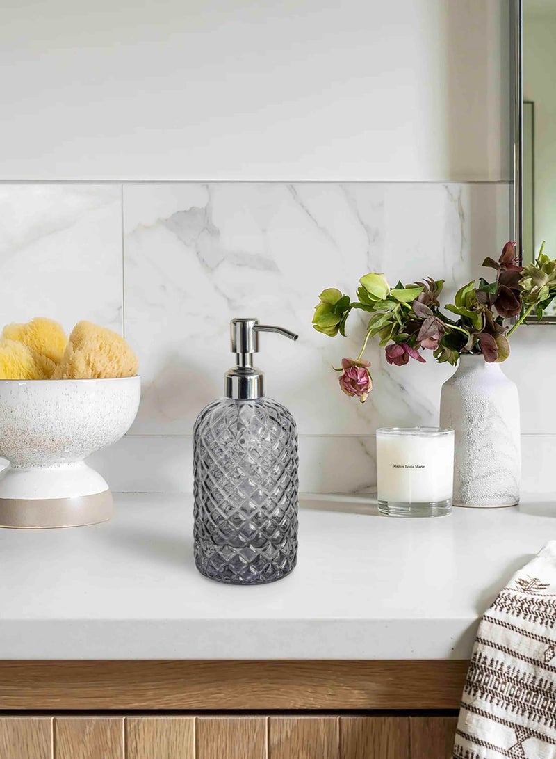 18 oz. Gray Glass Soap Dispenser with Stainless Steel Pump, Refillable Kitchen Soap Dispenser for Dish Soap, Bathroom Soap Dispenser for Hand Soap and Lotion  - Image 4