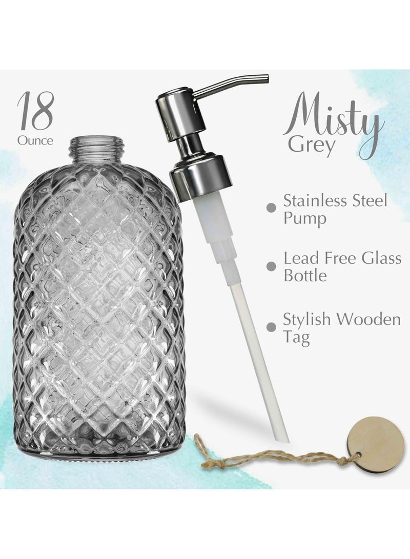 18 oz. Gray Glass Soap Dispenser with Stainless Steel Pump, Refillable Kitchen Soap Dispenser for Dish Soap, Bathroom Soap Dispenser for Hand Soap and Lotion  - Image 5