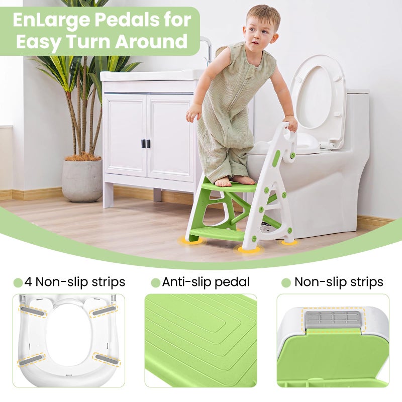 Primlect Potty Training Seat, 2-in-1 Toddler Toilet Seat with Step Stool, Ultra-Stable Potty Chair Attachment, Adjustable Seat and Step Ladder, Non-Slip Design, Splash Guard for Boys and Girls(Green) - Image 4
