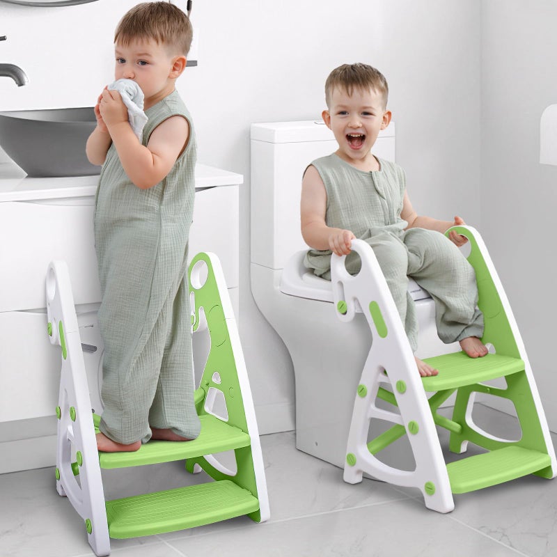 Primlect Potty Training Seat, 2-in-1 Toddler Toilet Seat with Step Stool, Ultra-Stable Potty Chair Attachment, Adjustable Seat and Step Ladder, Non-Slip Design, Splash Guard for Boys and Girls(Green) - Image 1