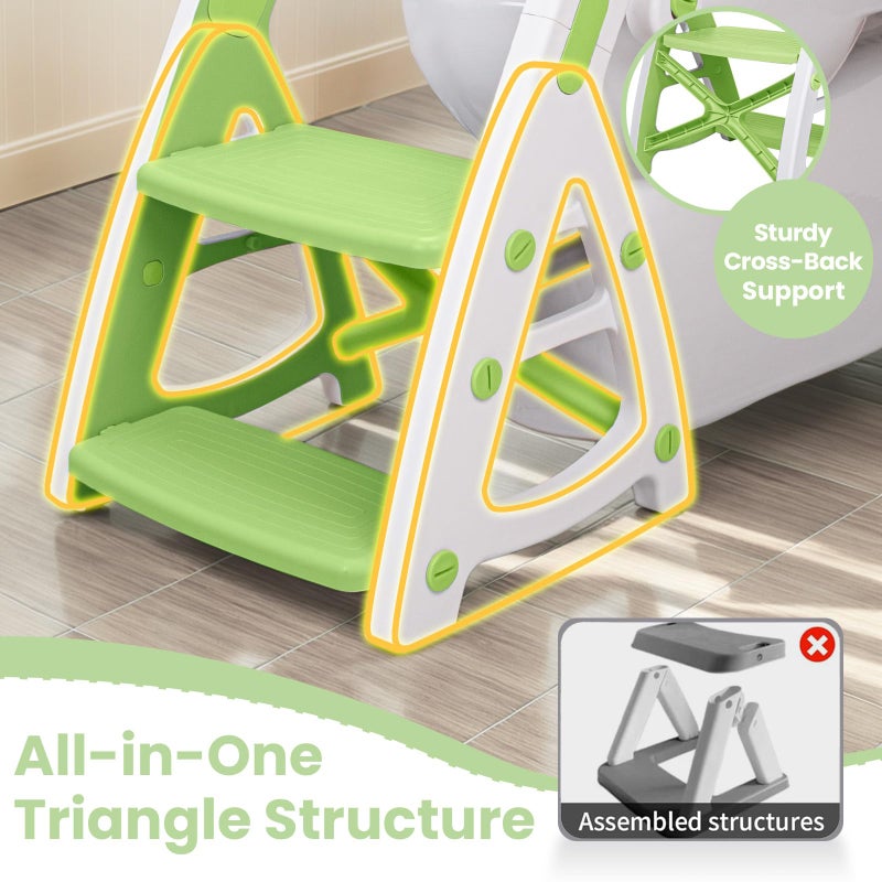Primlect Potty Training Seat, 2-in-1 Toddler Toilet Seat with Step Stool, Ultra-Stable Potty Chair Attachment, Adjustable Seat and Step Ladder, Non-Slip Design, Splash Guard for Boys and Girls(Green) - Image 2