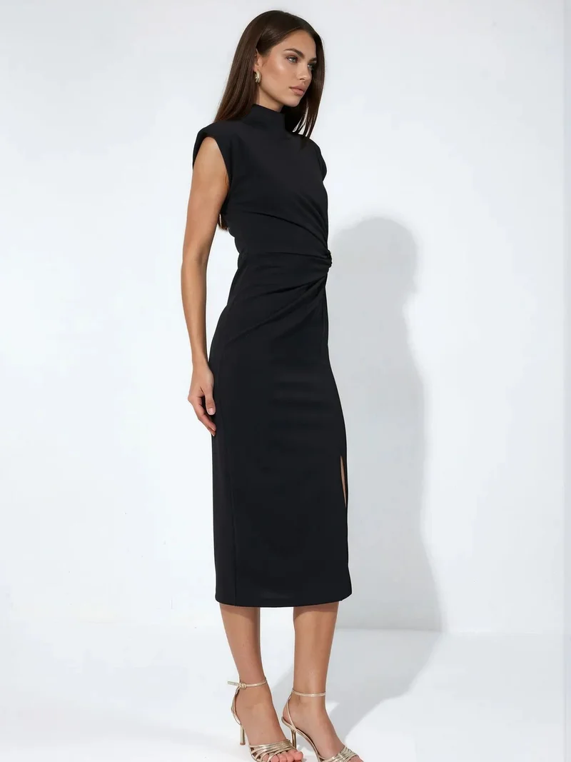 Busem Black BUSEM Women’s Half Turtleneck Midi Dress for Women | Best Price UAE