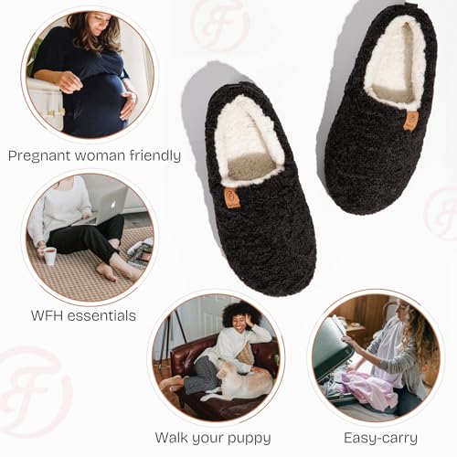 EverFoams Women’s Soft Curly Full Slippers Memory Foam Lightweight House Shoes Cozy Loafer with Polar Fleece Lining Black,8.5 US - Image 5