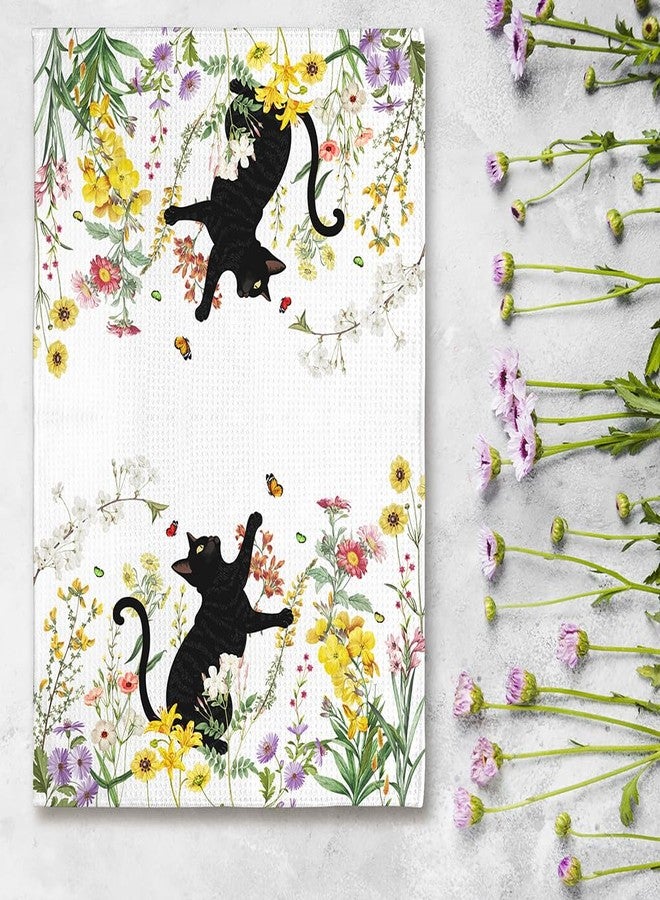 Iznomo 2-Pack Black Cat & Floral Kitchen Towels Decorative Set - Playful Feline Set-Quick-Drying Decorative Design Hand Towels for Cooking, Bathroom Decor - Purrfect Funny Gifts for Cat Lovers for Women - Image 4