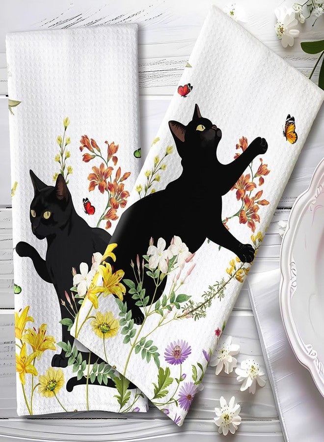 Iznomo 2-Pack Black Cat & Floral Kitchen Towels Decorative Set - Playful Feline Set-Quick-Drying Decorative Design Hand Towels for Cooking, Bathroom Decor - Purrfect Funny Gifts for Cat Lovers for Women - Image 5