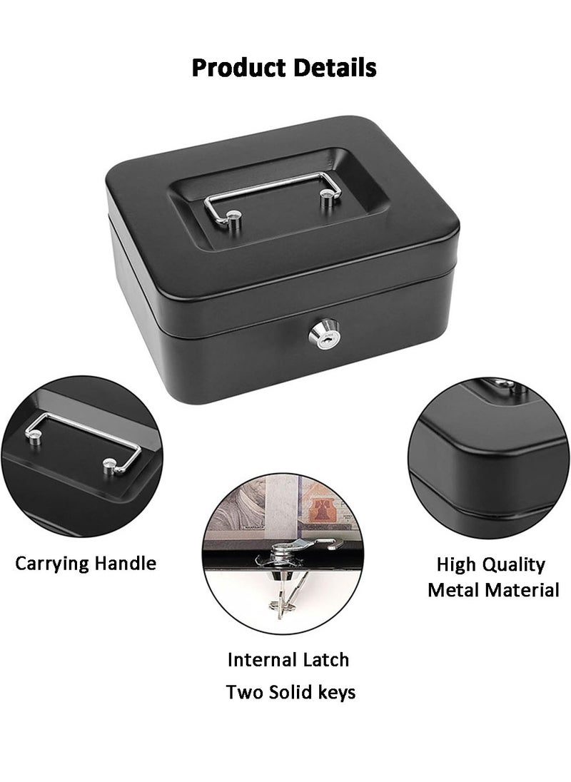 EzzySo - Locking Cash Box with Key Lock, Metal Money Safe with Cash Tray, Cash Storage Box with Lockable Cover, Money Saving Organizer Black - Image 1