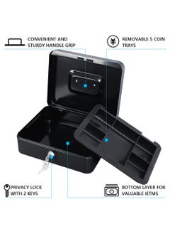 EzzySo Locking Cash Box with Key Lock, Metal Money Safe with Cash Tray, Cash Storage Box with Lockable Cover, Money Saving Organizer Black  - Image 5