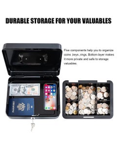 EzzySo Locking Cash Box with Key Lock, Metal Money Safe with Cash Tray, Cash Storage Box with Lockable Cover, Money Saving Organizer Black  - Image 2
