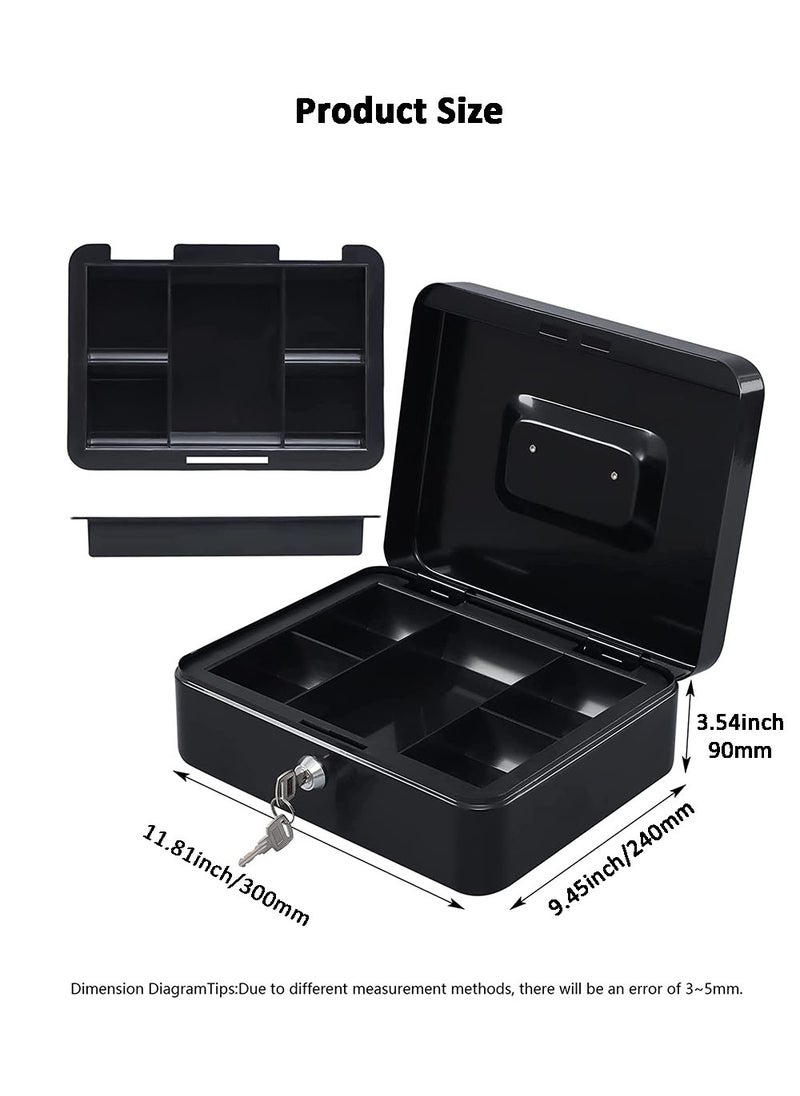 EzzySo - Locking Cash Box with Key Lock, Metal Money Safe with Cash Tray, Cash Storage Box with Lockable Cover, Money Saving Organizer Black - Image 1