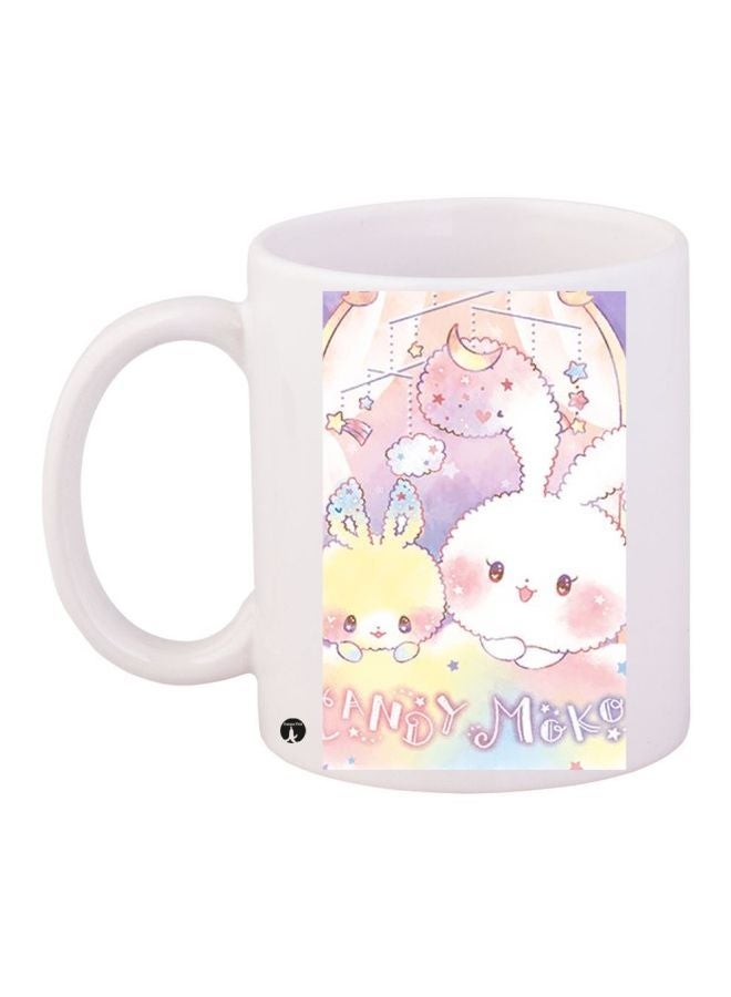 RYN Cartoon Printed Coffee Mug White/Pink/Yellow 11ounce
