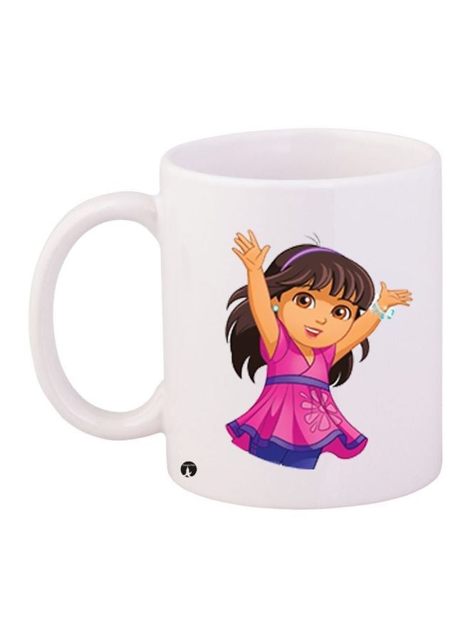 RYN Cartoon Girl Printed Coffee Mug White/Beige/Purple 11ounce