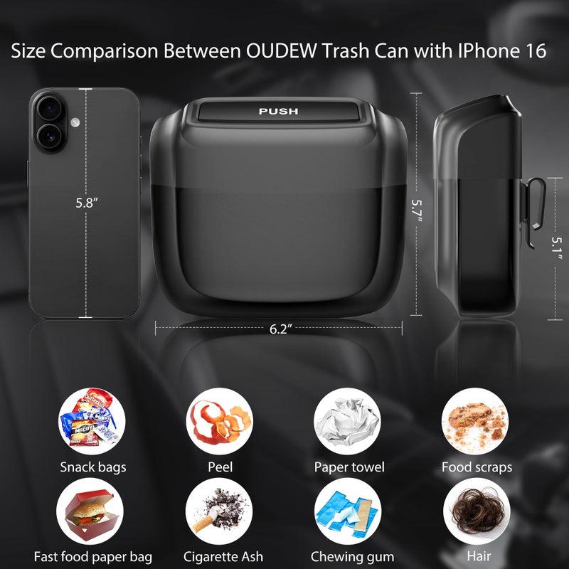 OUDEW Car Trash Can with Lidï¼ŒBuilt-in Storage Garbage Bagï¼ŒLeakproof Vehicle Trashï¼ŒCar Accessories for Interior,Mini Garbage Bin for Automotive, Home, Office, Kitchen, Bedroomï¼Œwith 30pcs Trash Bags - Image 2