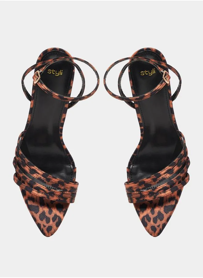 Styli Leopard Print Ankle Strap Heel Sandals