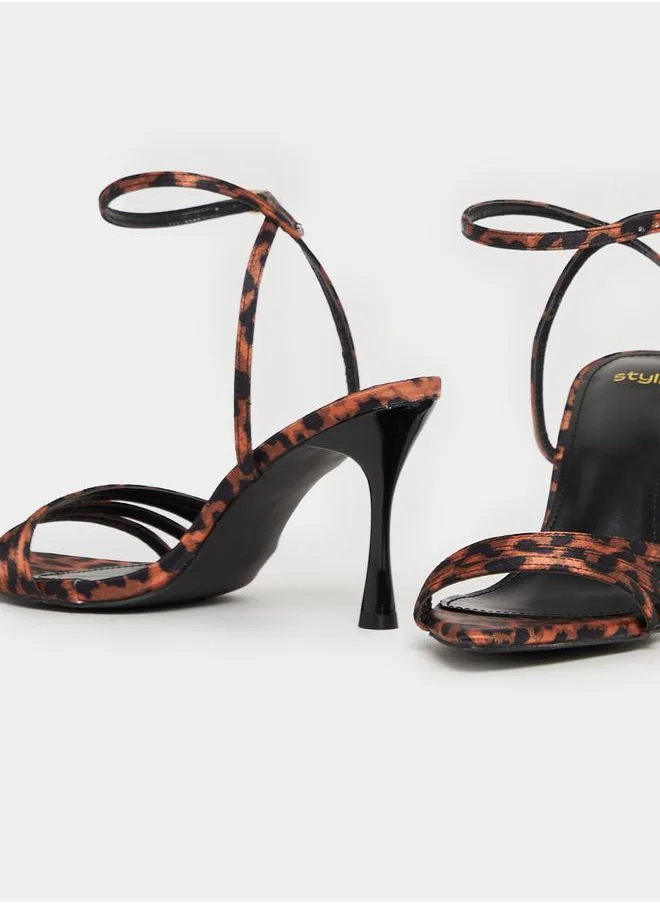 Styli Leopard Print Ankle Strap Heel Sandals