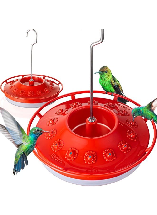 iBorn Hummingbird Feeders for Outdoors Hanging,Bee Proof Hummingbird Feeder with 14 Feeding Ports,13 OZ Saucer Humming Bird Feeders with Ant Moat,Ant Proof No Leak,Easy to Clean and Refill,2 Pack,Red - Image 1