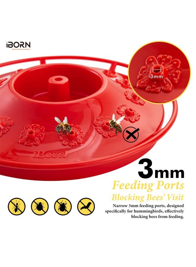 iBorn Hummingbird Feeders for Outdoors Hanging,Bee Proof Hummingbird Feeder with 14 Feeding Ports,13 OZ Saucer Humming Bird Feeders with Ant Moat,Ant Proof No Leak,Easy to Clean and Refill,2 Pack,Red - Image 5