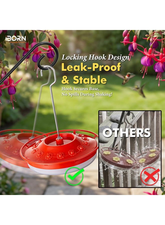 iBorn Hummingbird Feeders for Outdoors Hanging,Bee Proof Hummingbird Feeder with 14 Feeding Ports,13 OZ Saucer Humming Bird Feeders with Ant Moat,Ant Proof No Leak,Easy to Clean and Refill,2 Pack,Red - Image 2