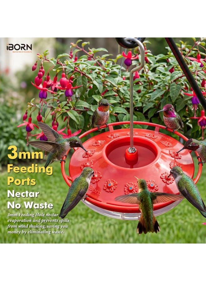 iBorn Hummingbird Feeders for Outdoors Hanging,Bee Proof Hummingbird Feeder with 14 Feeding Ports,13 OZ Saucer Humming Bird Feeders with Ant Moat,Ant Proof No Leak,Easy to Clean and Refill,2 Pack,Red - Image 4