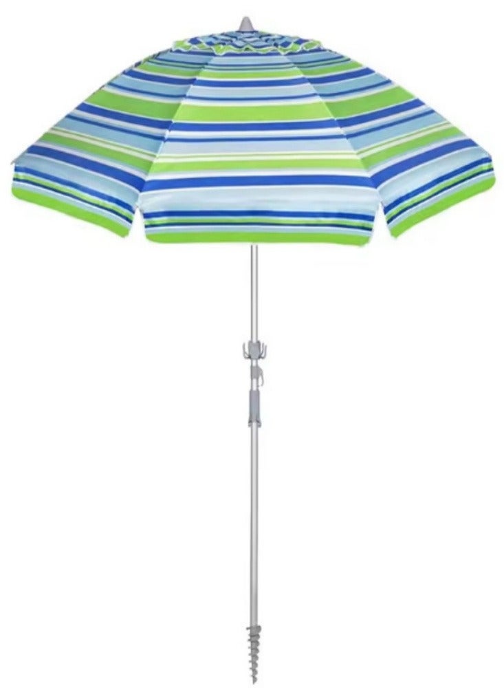 Generic Beach Umbrella with UV 50+ Protection, Green Striped Pattern  - Image 1