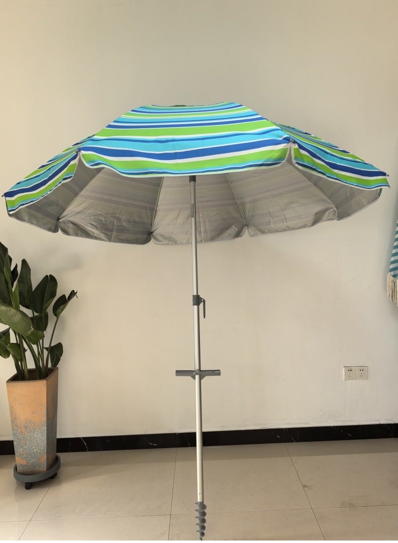 Generic Beach Umbrella with UV 50+ Protection, Green Striped Pattern  - Image 4