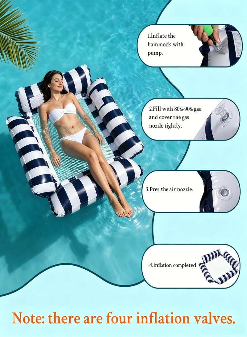 BESTPEAK Swimming pool float pack 2, 4-in-1 inflatable swimming pool float and water hammock with air pump, portable swimming pool float essential for adult multi-purpose vacation (blue, pink) - Image 2
