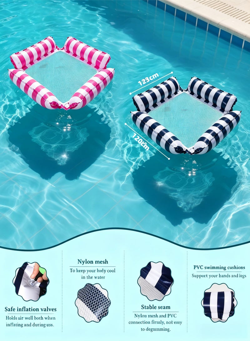 BESTPEAK Swimming pool float pack 2, 4-in-1 inflatable swimming pool float and water hammock with air pump, portable swimming pool float essential for adult multi-purpose vacation (blue, pink) - Image 3