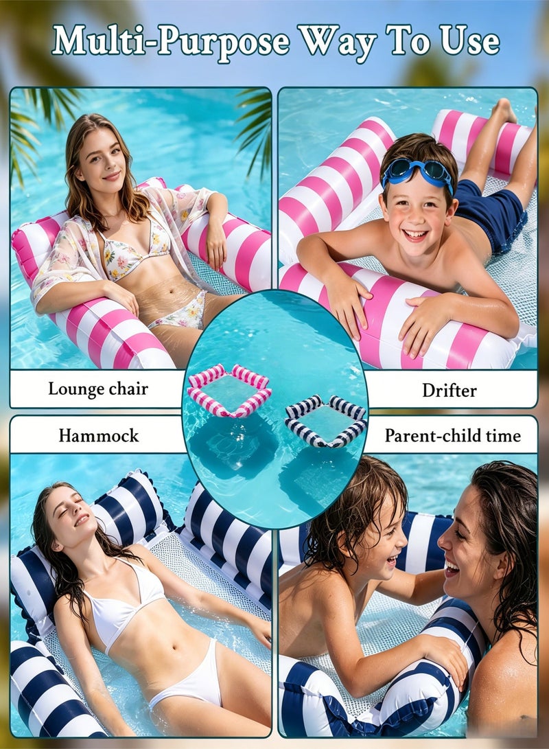 BESTPEAK Swimming pool float pack 2, 4-in-1 inflatable swimming pool float and water hammock with air pump, portable swimming pool float essential for adult multi-purpose vacation (blue, pink) - Image 5