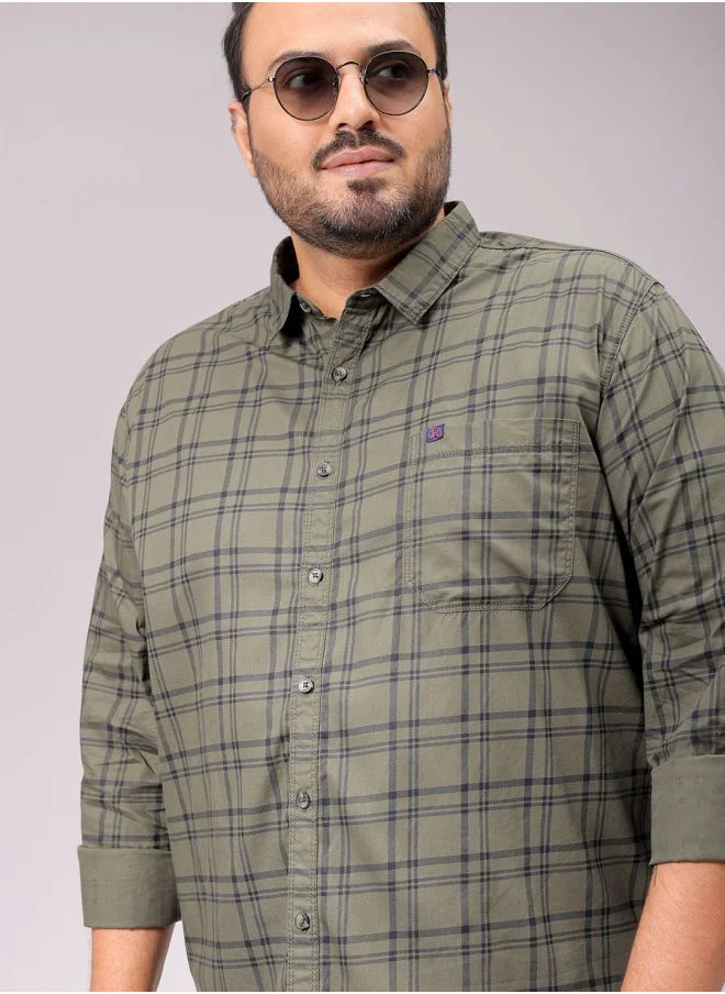 هاردسودا Men Plus Size Regular Fit Checkered Cutaway Collar Full Sleeves Casual Shirt