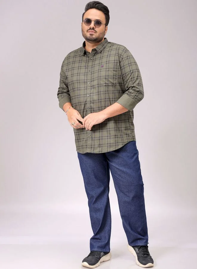 HARDSODA Men Plus Size Regular Fit Checkered Cutaway Collar Full Sleeves Casual Shirt
