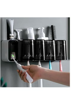 Smartwattz 4 Cups Wall Mounted Toothbrush Holder with dispenser, Multifunctional Space Saving Transparent Tooth Brush holder Toothpaste Holder for Bathroom  - Image 1