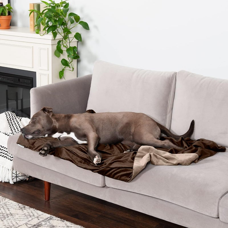 Waterproof Throw Blanket for Dogs & Indoor Cats, Washable - Two-Tone Luxe Velvet Dog Blanket - Brownstone, Large - Image 3