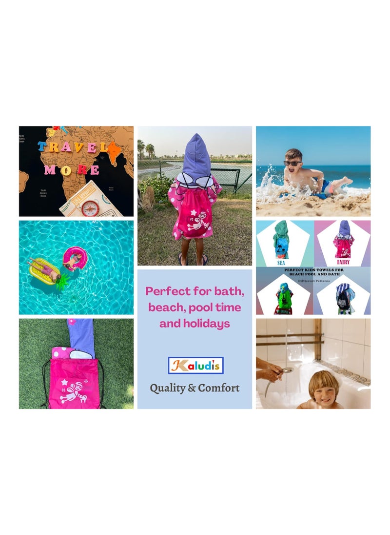 ORiTi Kids Hooded Beach Towel With Beautiful Carrying Backpack for 1-6 years Hooded Bath Towel for beach, bath and swim cover up for pool (60x60,Pink Fairy)  - Image 2