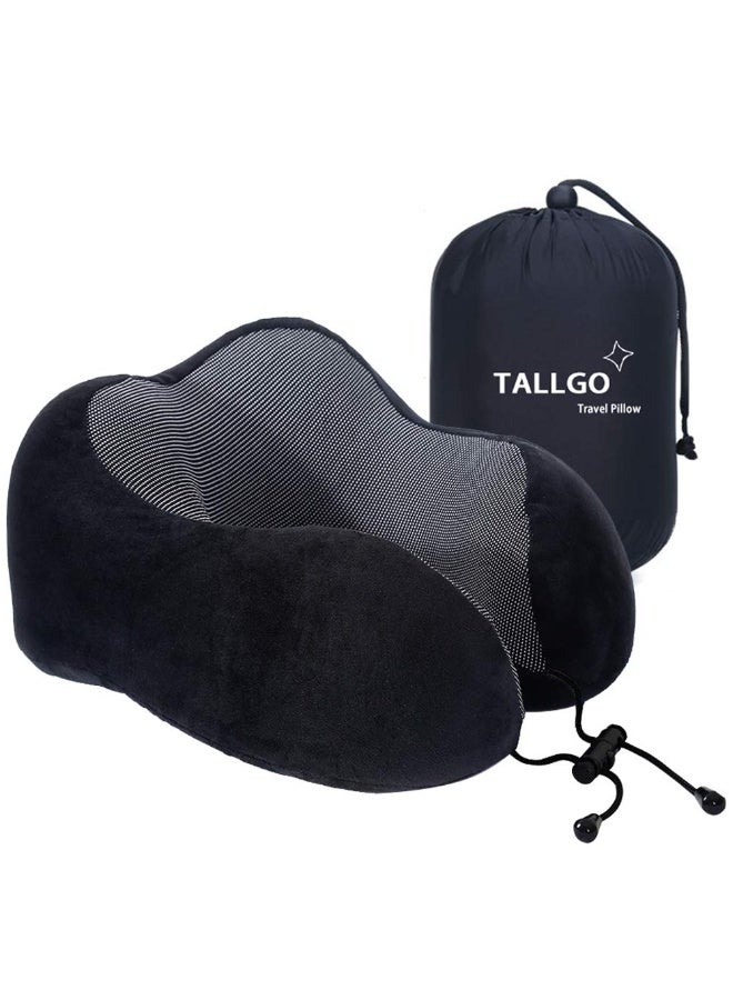 TALLGO وسادة سفر، أفضل وسادة رقبة من فوم الذاكرة لدعم الرأس ووسادة ناعمة للنوم والراحة، للاستخدام في الطائرة والسيارة والمنزل (أسود) - Image 1
