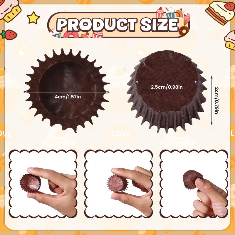 Glavatrix 1000pcs Super Mini Cupcake Liners Small Muffin Liners 1inch Candy Paper Cups Cupcake Wrapper Baking Cups for Baby Shower Wedding Birthday Party Decor, Brown - Image 3