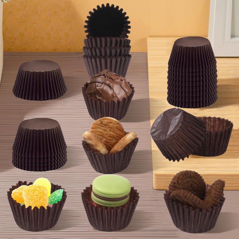 Glavatrix 1000pcs Super Mini Cupcake Liners Small Muffin Liners 1inch Candy Paper Cups Cupcake Wrapper Baking Cups for Baby Shower Wedding Birthday Party Decor, Brown - Image 2