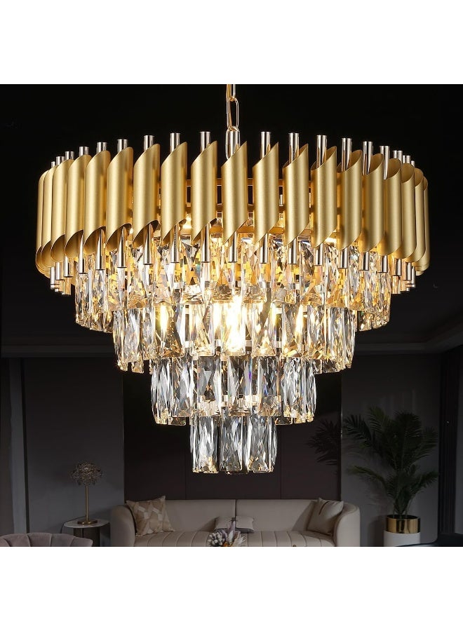 HUA QIANG WANG Modern Crystal Chandeliers 20" Gold Chandelier Round Crystal Pendant Light for Dining Room Living Room Bedroom Foyer - Image 1
