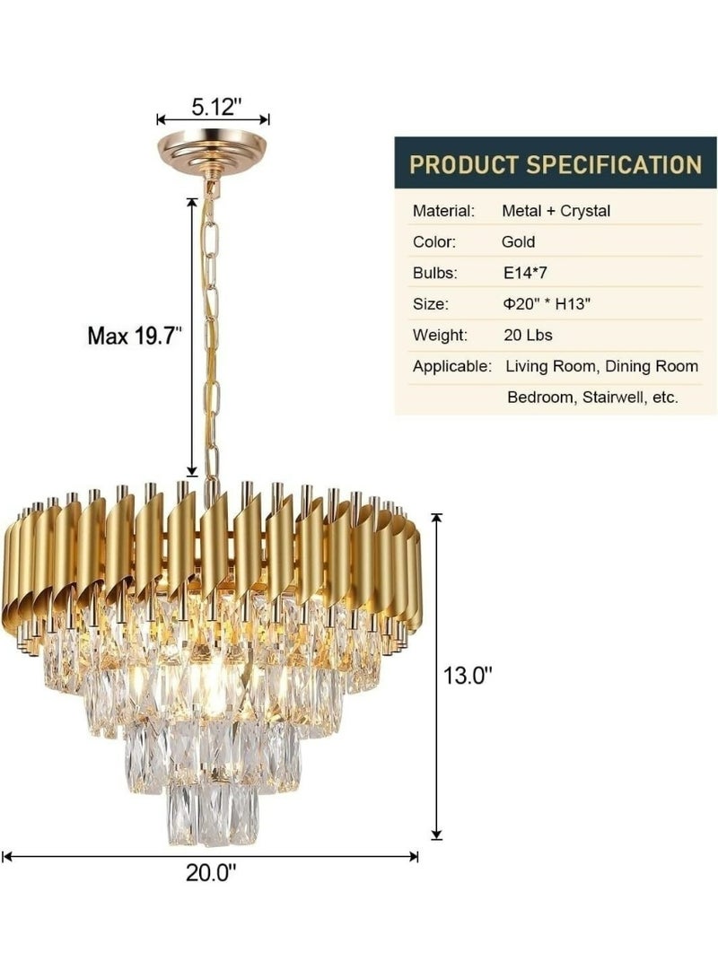 HUA QIANG WANG Modern Crystal Chandeliers 20" Gold Chandelier Round Crystal Pendant Light for Dining Room Living Room Bedroom Foyer - Image 2