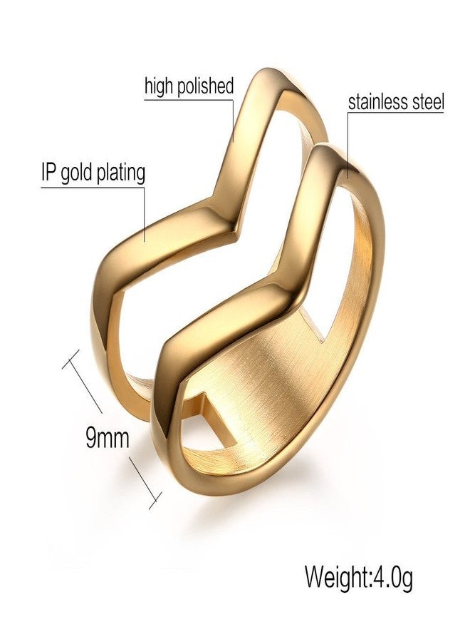 VNOX Chevron Thumb Rings for Women - 18k Gold Plated Womens Stainless Steel Ring Stackable Double Wave Boho Middle Finger Ring Band Size 7，Fashion Jewelry - Image 2