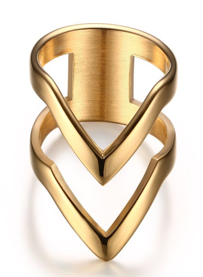VNOX Chevron Thumb Rings for Women - 18k Gold Plated Womens Stainless Steel Ring Stackable Double Wave Boho Middle Finger Ring Band Size 7，Fashion Jewelry - Image 3