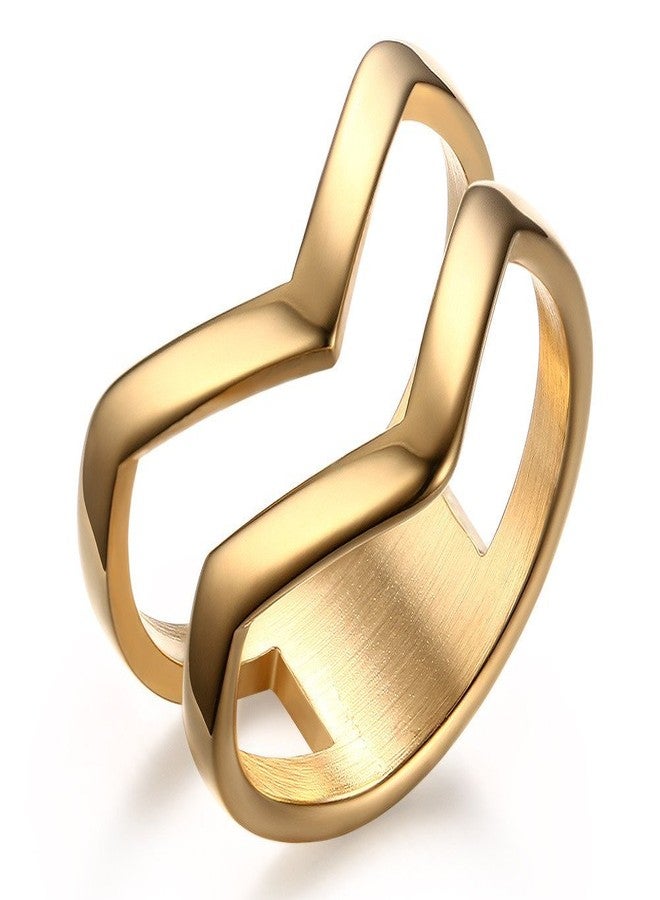 VNOX Chevron Thumb Rings for Women - 18k Gold Plated Womens Stainless Steel Ring Stackable Double Wave Boho Middle Finger Ring Band Size 7，Fashion Jewelry - Image 1