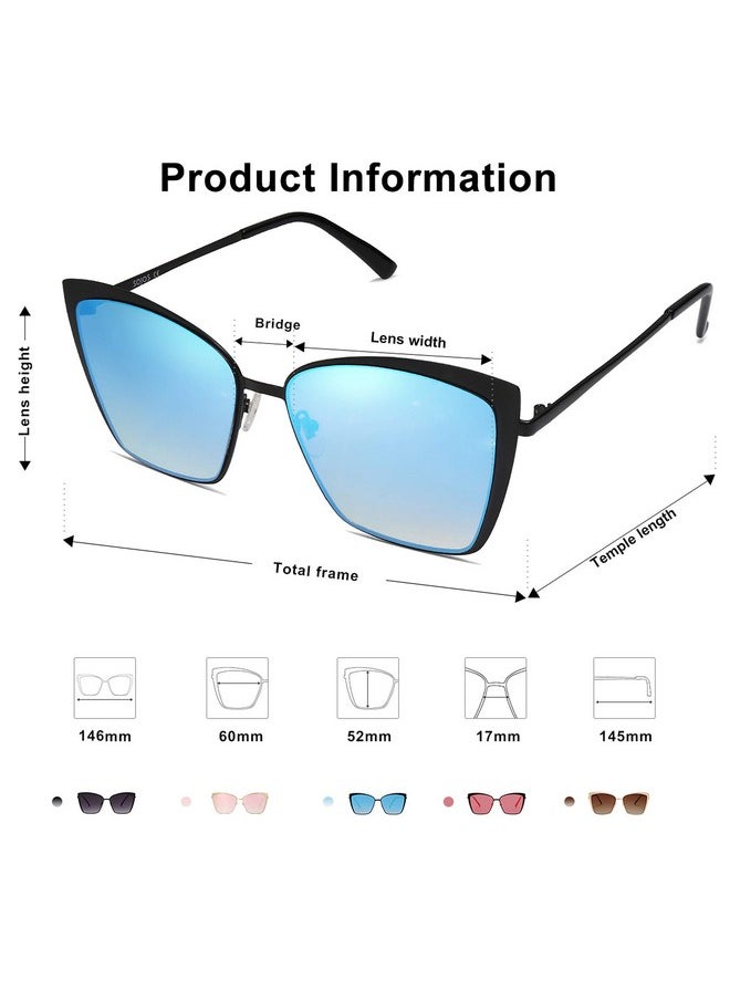 Sojos Cateye Sunglasses For Women Fashion Mirrored Lens Metal Frame Sj1086 With Matte Black Frame/Gradient Blue Mirrored Lens  - Image 4