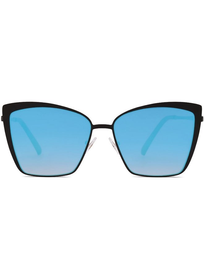 Sojos Cateye Sunglasses For Women Fashion Mirrored Lens Metal Frame Sj1086 With Matte Black Frame/Gradient Blue Mirrored Lens  - Image 1