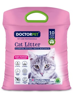 DOCTERPET Doctor Pet Cat Litter Baby Powder 10L – 100% Natural Clumping Bentonite,Scented, Ultra Absorbent,Easy Scooping, Dust-Free, Odor Control, Easy Scooping, Hypoallergenic & Non-Stick Paw Formula  - Image 1