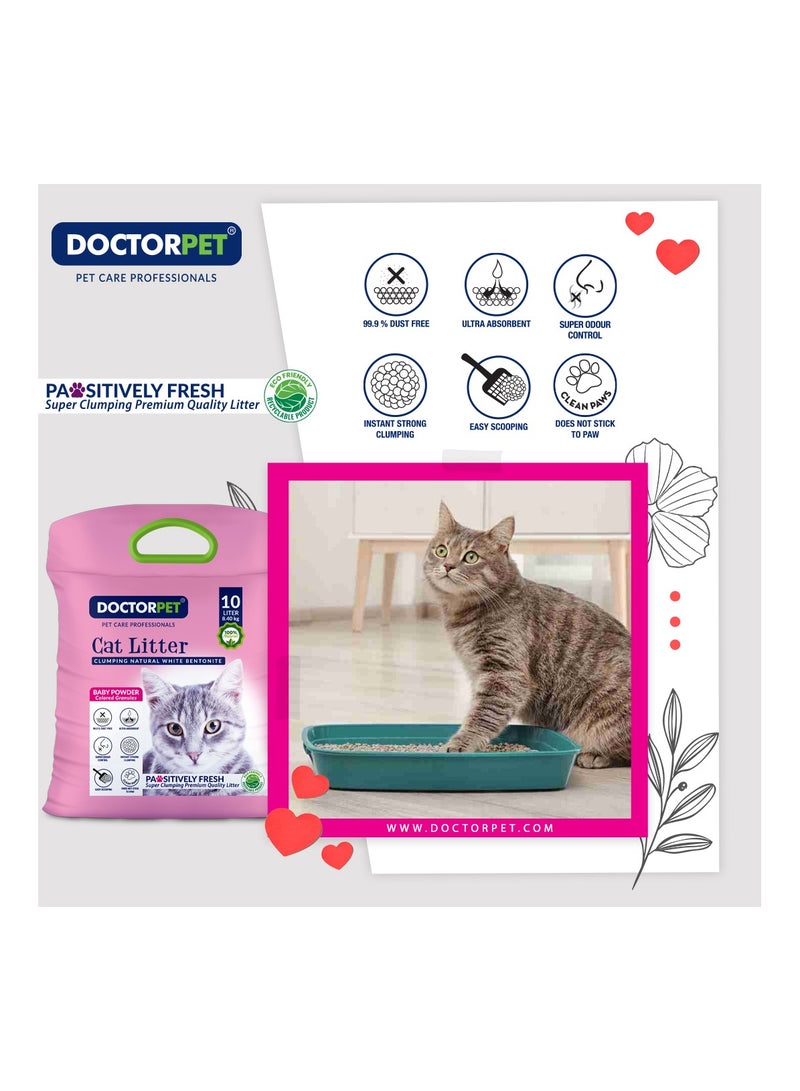 DOCTERPET Doctor Pet Cat Litter Baby Powder 10L – 100% Natural Clumping Bentonite,Scented, Ultra Absorbent,Easy Scooping, Dust-Free, Odor Control, Easy Scooping, Hypoallergenic & Non-Stick Paw Formula  - Image 4