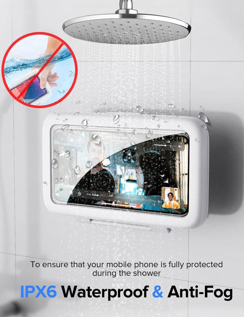 LC-dolida Shower Phone Holder Waterproof, 480Â° Rotatable Adjustable Bathroom Wall Phone Mount Stand, Anti-Fog High Sensitivity iPhone Case, Anti Fog Case Bathroom Accessories for 4-7'' Cellphones - Image 3