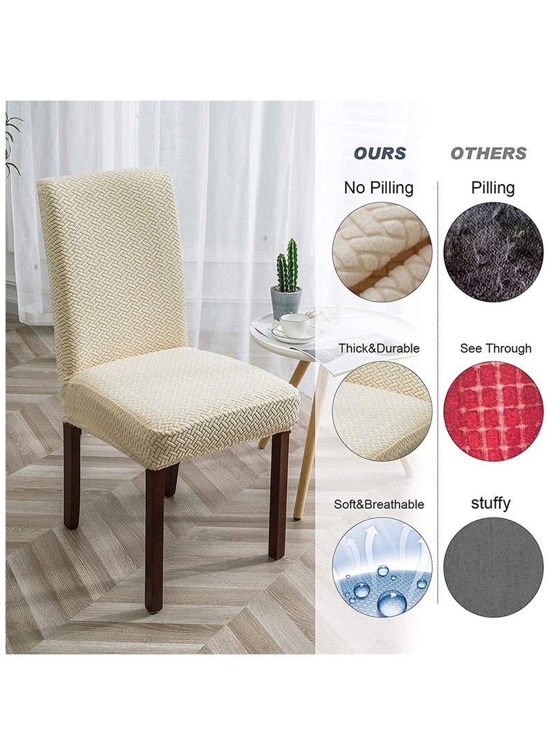 ممون مجموعة من 4 أغطية كراسي لغرفة الطعام، أغطية مرنة لكراسي بارسونز للمطبخ، لون بيج - Image 3