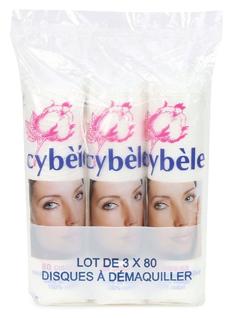CYBELE Cotton Makeup Pads 3 X 80 Pcs Value Pack