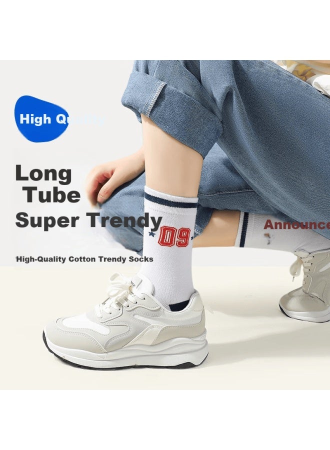 LANG SHA Langsha Children's Socks Youth Boys Four Seasons Cotton Socks High School Student Boys Socks 5 Pairs Pack - Image 1