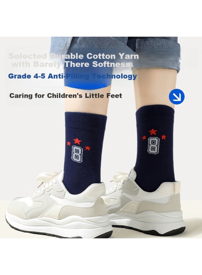 LANG SHA Langsha Children's Socks Youth Boys Four Seasons Cotton Socks High School Student Boys Socks 5 Pairs Pack - Image 4